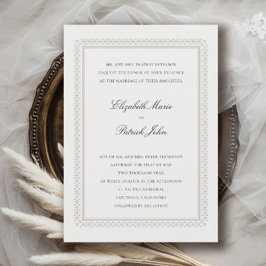 Formal Elevated Lys Ivory Modern Classic Wedding Kaart