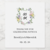 Formal Floral Monogram Crest Wedding Wijn Etiket (Enkel label)