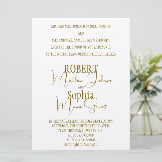 Formal Gold Black Tie Wedding Invitation Kaart (Staand voorkant)