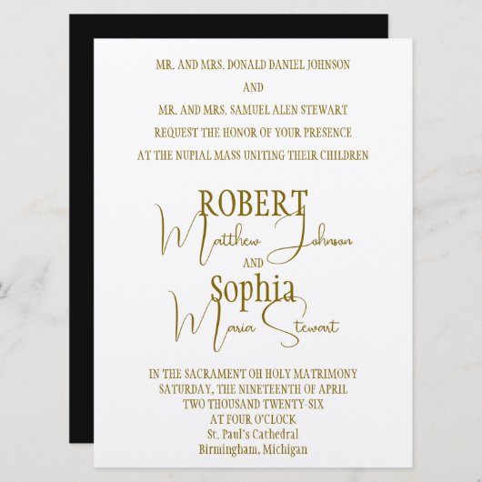 Formal Gold Black Tie Wedding Invitation Kaart (Voorkant / Achterkant)