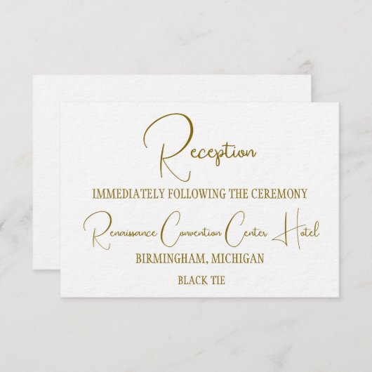 Formal Gold Black Tie Wedding Reception  Kaart (Voorkant / Achterkant)