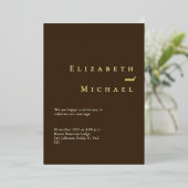 Formal Gold Coffee Brown Luxury Minimalist Wedding Folie Uitnodiging (Staand Voorkant)