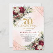 Formal Gold Floral Seventieth Birthday Invitation Kaart (Voorkant)
