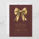 Formal Holiday Dinner Party Gold Satin Bow Marsala Kaart (Voorkant)