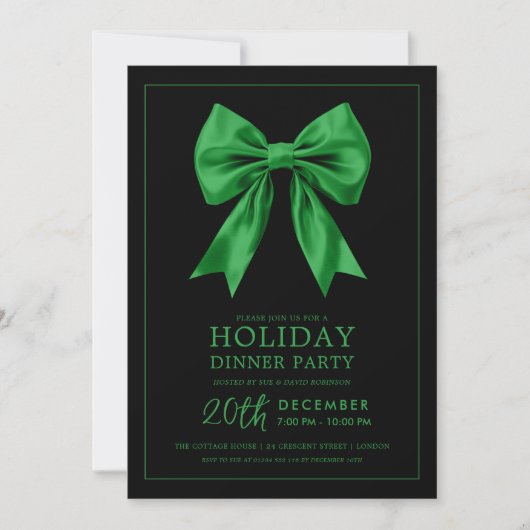 Formal Holiday Dinner Party Green Satin Bow Black  Kaart (Voorkant)