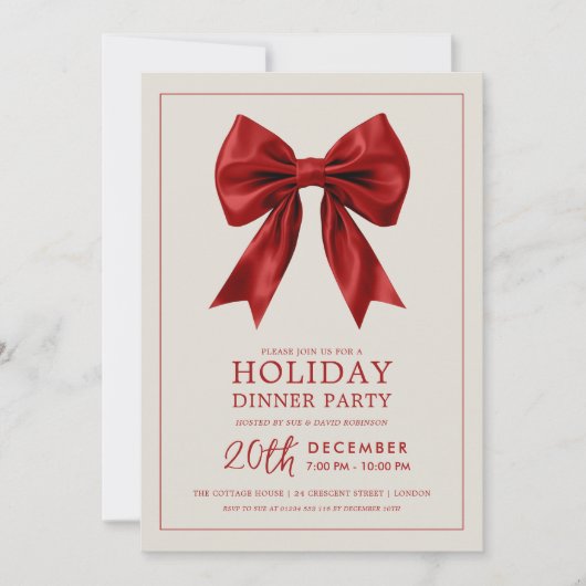 Formal Holiday Dinner Party Red Satin Bow Kaart (Voorkant)