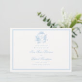 Formal Hydrangeas Crest Classic Blue Lijst Wedding Save The Date (Staand voorkant)