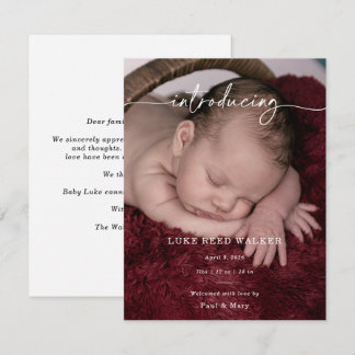 Formal Introducing Photo Baby Announcement Card