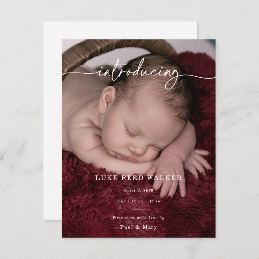 Formal Introducing Photo Baby Announcement Card (Voorkant / Achterkant)