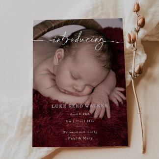Formal Introducing Photo Baby Announcement Card