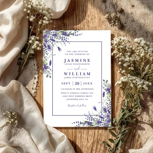 Formal Lavender Eucalyptus Budget QR Code Wedding Kaart