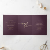 Formal Midnight Fig Modern Wedding Drieluik Kaart (Binnen)