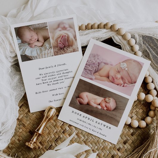 Formal Minimal Photo Baby Birth Announcement Card Kaart