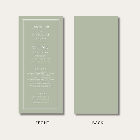 Formal Minimal Sage Green Wedding Menu