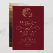 Formal Minimalist Red Gold Wedding  Kaart (Voorkant / Achterkant)