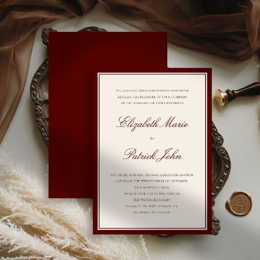 Formal Modern Classic Deep Burgundy Frame Wedding Kaart