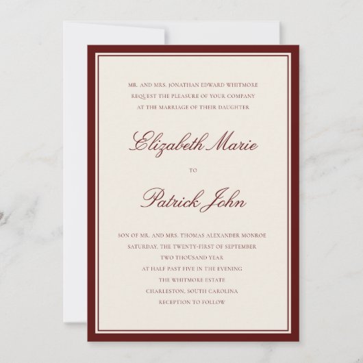 Formal Modern Classic Deep Burgundy Frame Wedding Kaart (Voorkant)