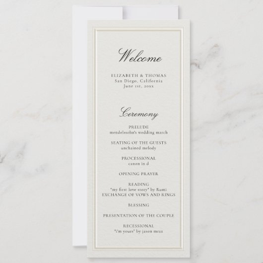 Formal Modern Classic Ecru Frame Wedding Program (Voorkant)