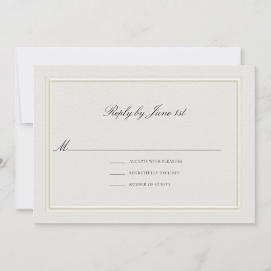 Formal Modern Classic Elevated Ecru Wedding RSVP (Voorkant)