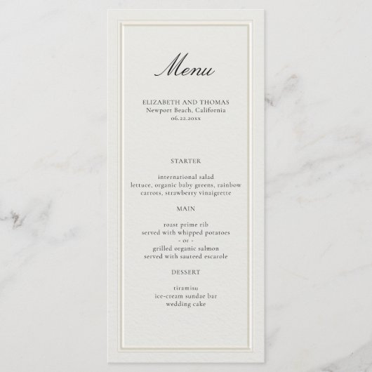Formal Modern Classic Elevated Frame Ecru Wedding Menu (Voorkant)