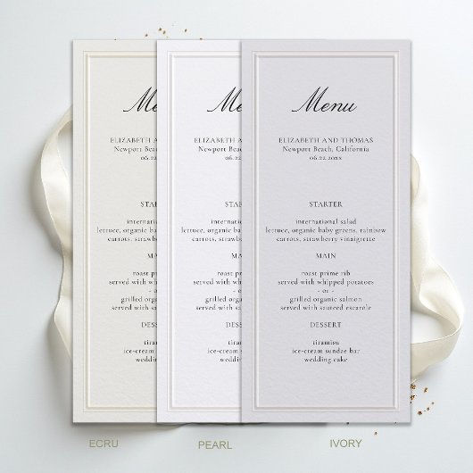 Formal Modern Classic Elevated Frame Ecru Wedding Menu