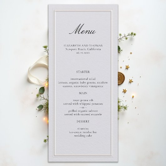 Formal Modern Classic Elevated Frame Ivory Wedding Menu