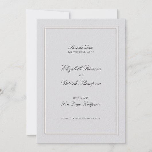 Formal Modern Classic Elevated Frame Ivory Wedding Save The Date (Voorkant)