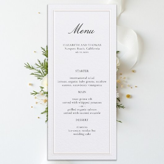 Formal Modern Classic Elevated Frame Pearl Wedding Menu