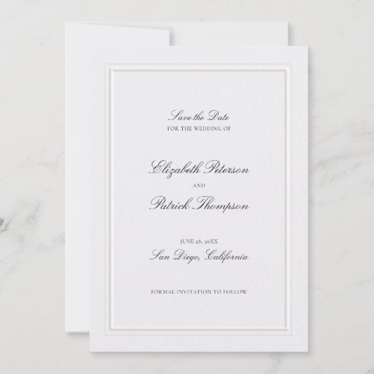 Formal Modern Classic Elevated Frame Pearl Wedding Save The Date (Voorkant)