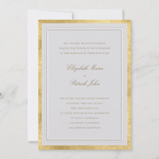 Formal Modern Classic Elevated Gold Ivory Wedding Kaart (Voorkant)
