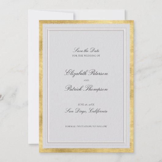 Formal Modern Classic Elevated Gold Ivory Wedding Save The Date (Voorkant)