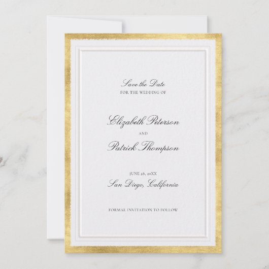 Formal Modern Classic Elevated Gold Pearl Wedding Save The Date (Voorkant)