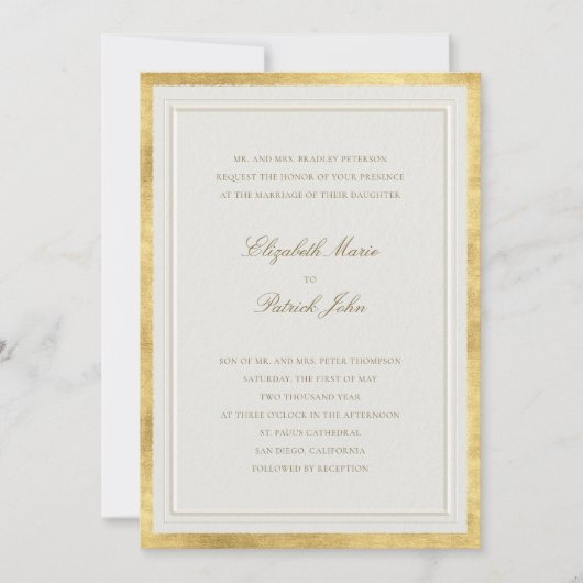 Formal Modern Classic Elevated Golden Ecru Wedding Kaart (Voorkant)