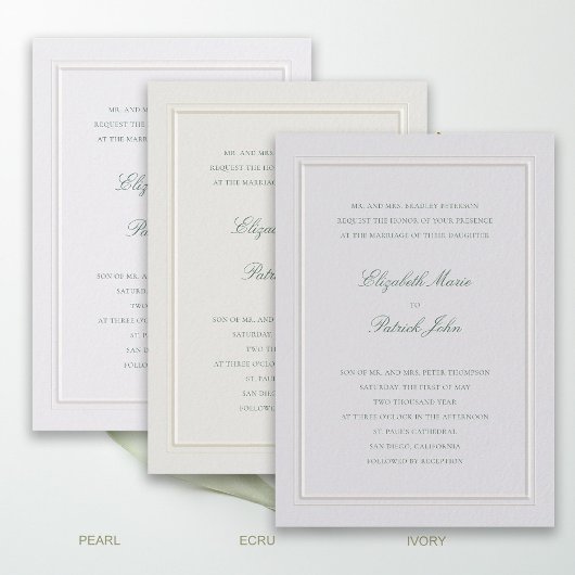 Formal Modern Classic Elevated Green Ecru Wedding Kaart