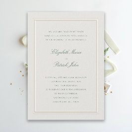 Formal Modern Classic Elevated Green Ecru Wedding Kaart