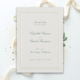 Formal Modern Classic Elevated Green Ecru Wedding Save The Date