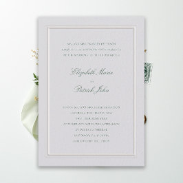 Formal Modern Classic Elevated Green Ivory Wedding Kaart