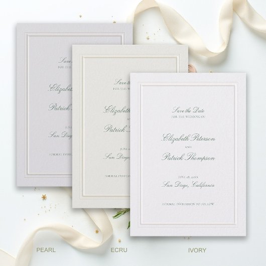 Formal Modern Classic Elevated Green Pearl Wedding Save The Date