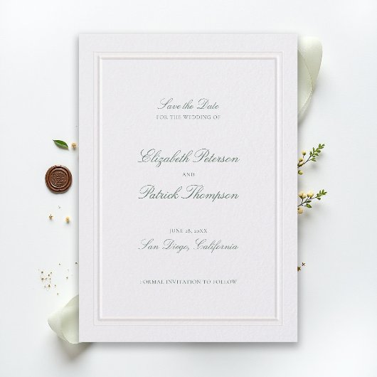 Formal Modern Classic Elevated Green Pearl Wedding Save The Date