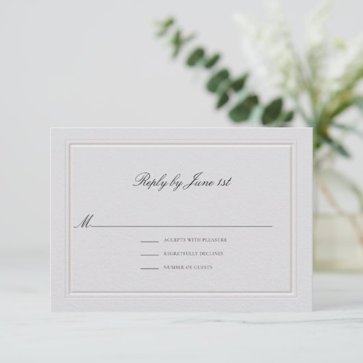 Formal Modern Classic Elevated Ivory Sm Wedding RSVP Kaartje (Staand voorkant)