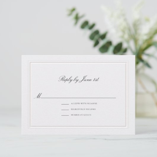 Formal Modern Classic Elevated Pearl Sm Wedding RSVP Kaartje (Staand voorkant)