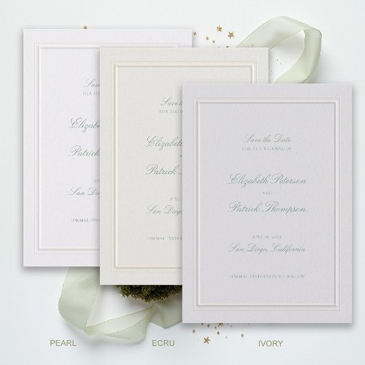 Formal Modern Classic Elevated Sage Ecru Wedding Save The Date