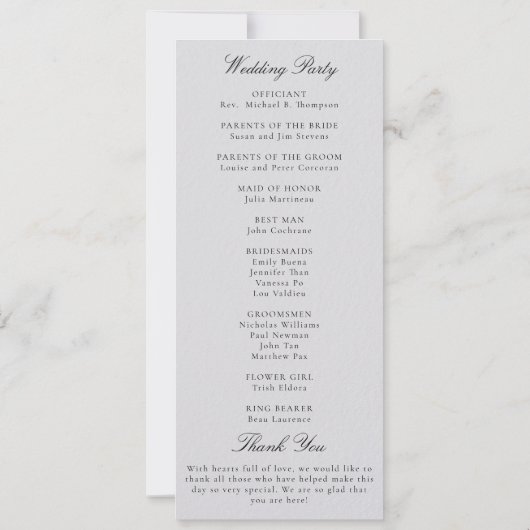Formal Modern Classic Gold Ivory Wedding Program (Achterkant)