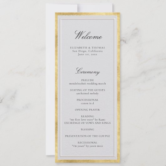 Formal Modern Classic Gold Ivory Wedding Program (Voorkant)