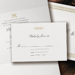 Formal Modern Classic Golden Lys Ivory Wedding RSVP Kaartje