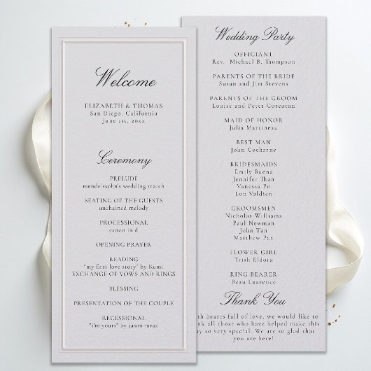Formal Modern Classic Ivory Wedding Program