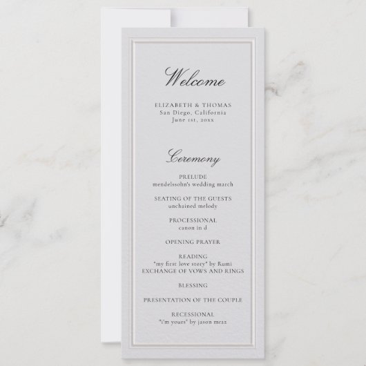 Formal Modern Classic Ivory Wedding Program (Voorkant)
