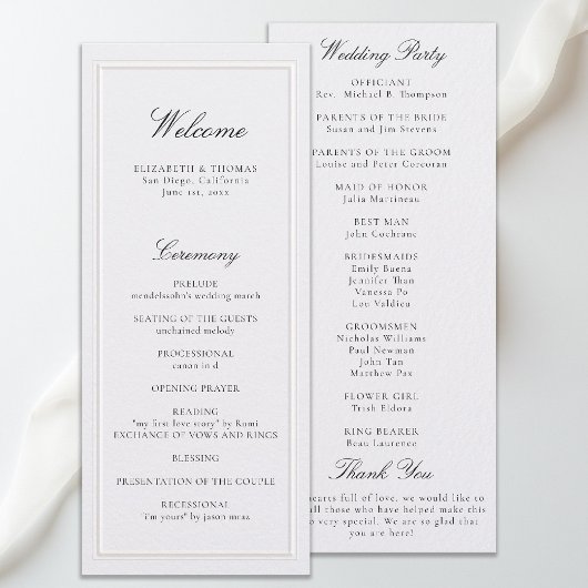 Formal Modern Classic Pearl Frame Wedding Program