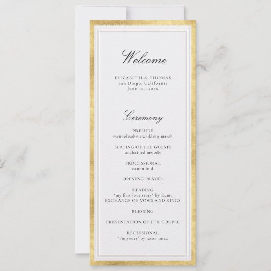 Formal Modern Classic Pearl Gold Wedding Program (Voorkant)