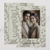 Formal Modern Floral Wedding Thank You Card Gray Bedankkaart (Voorkant / Achterkant)